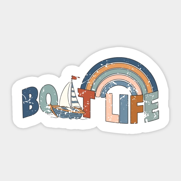 Boat Life Vintage Rainbow Sailing Adventure Lover Sticker by ThatVibe